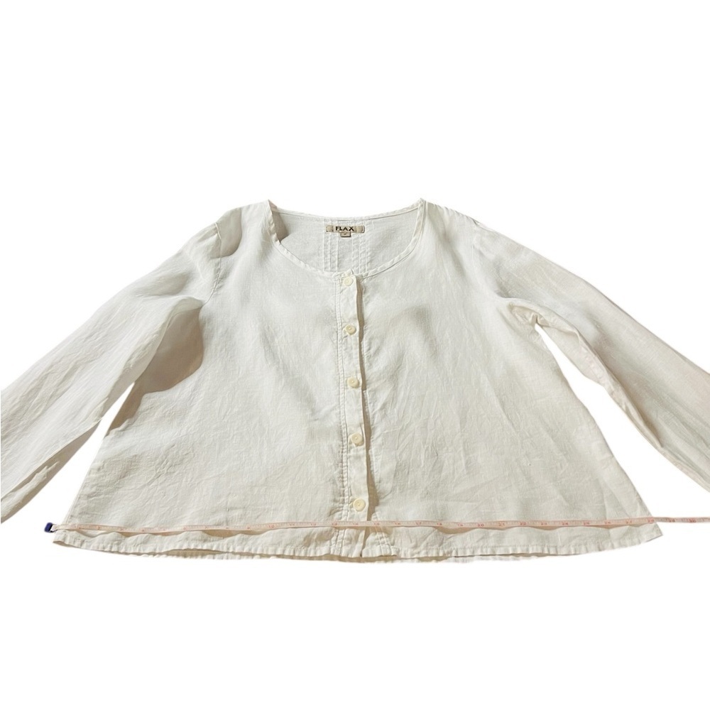 Flax White Linen Button Down Shirt Size Small - Picture 8 of 12
